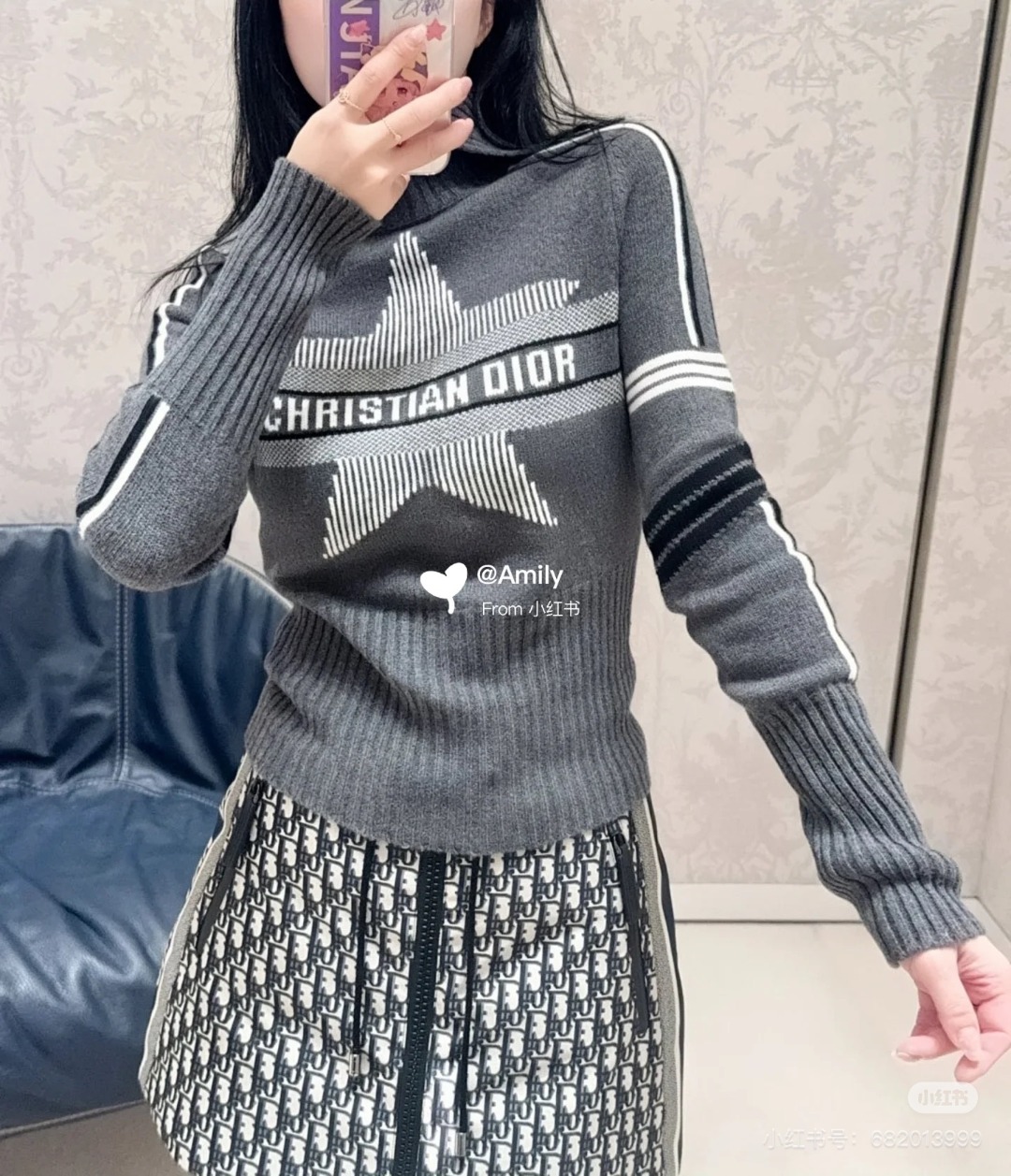 Dior/迪奥 25ss联名滑雪系列五角星字母员领毛衣 模特图#