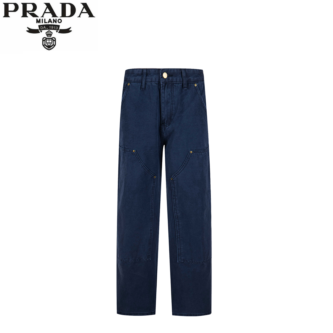 Prada/普拉达 25ss 皮标三角牛仔工装长裤