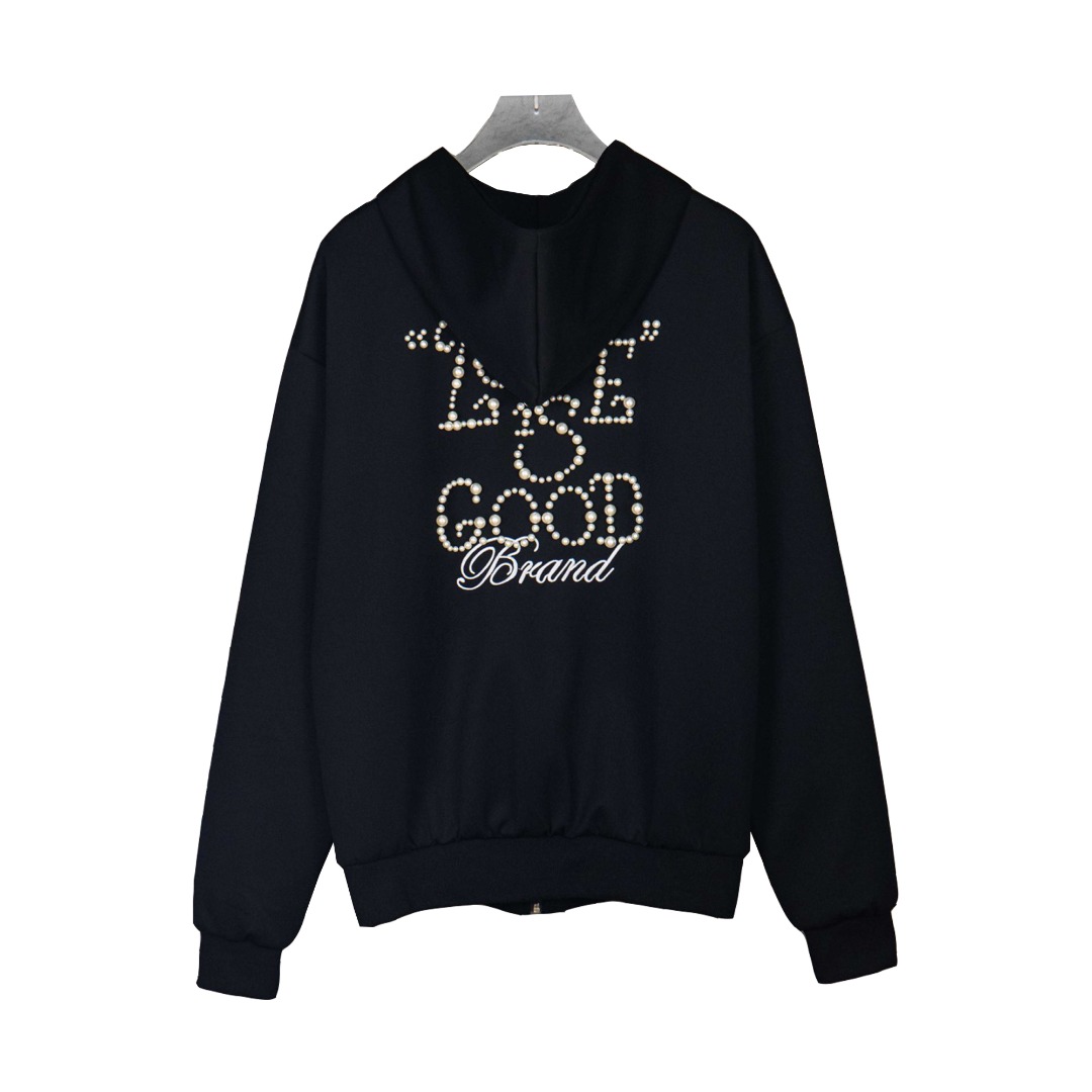 GOODBRAND25SS珍珠标语拉链开衫连帽外套 黑色 红色