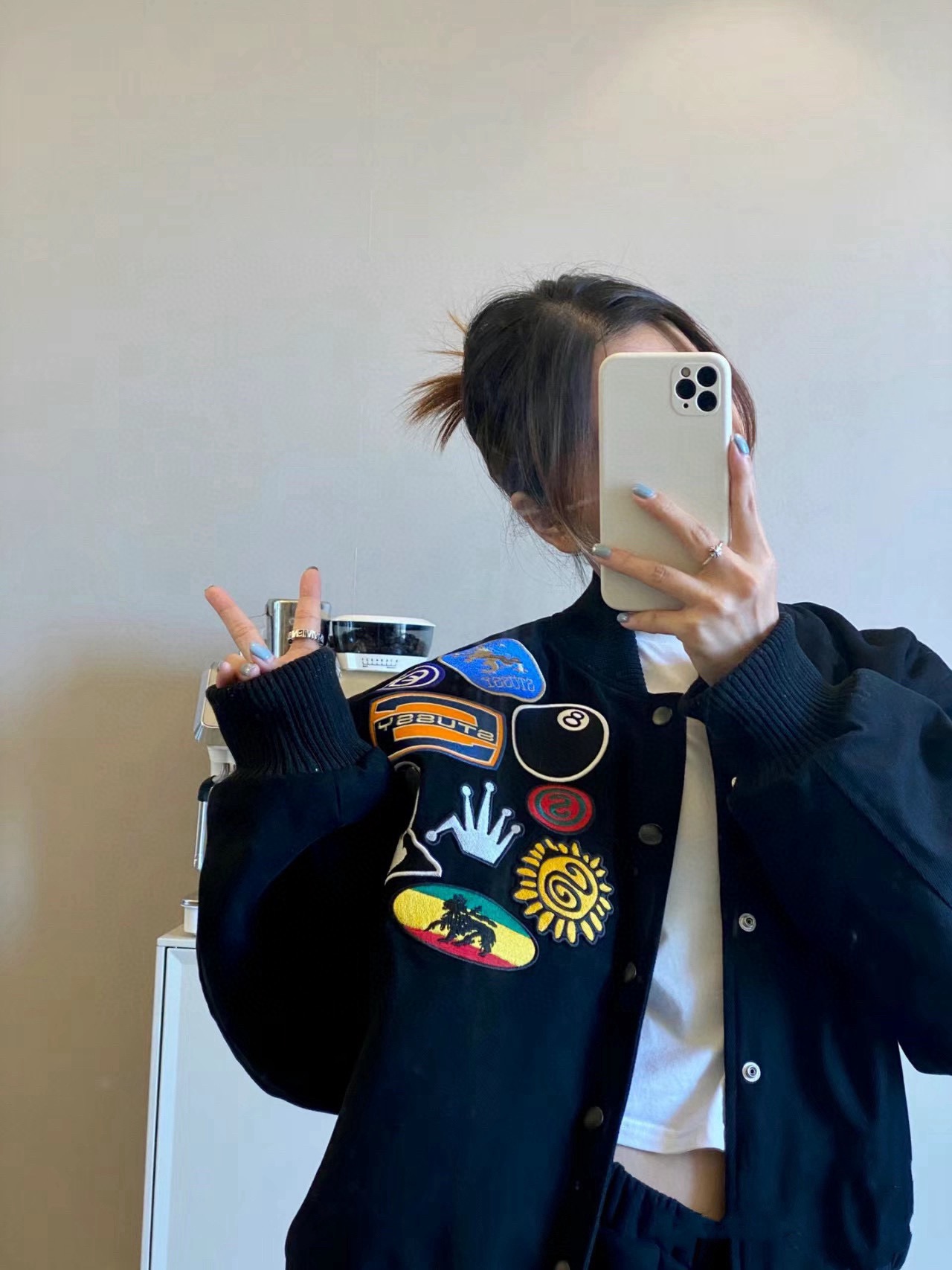 STUSSY/斯图西25ss徽章贴布刺绣棒球服夹克 尺码表#