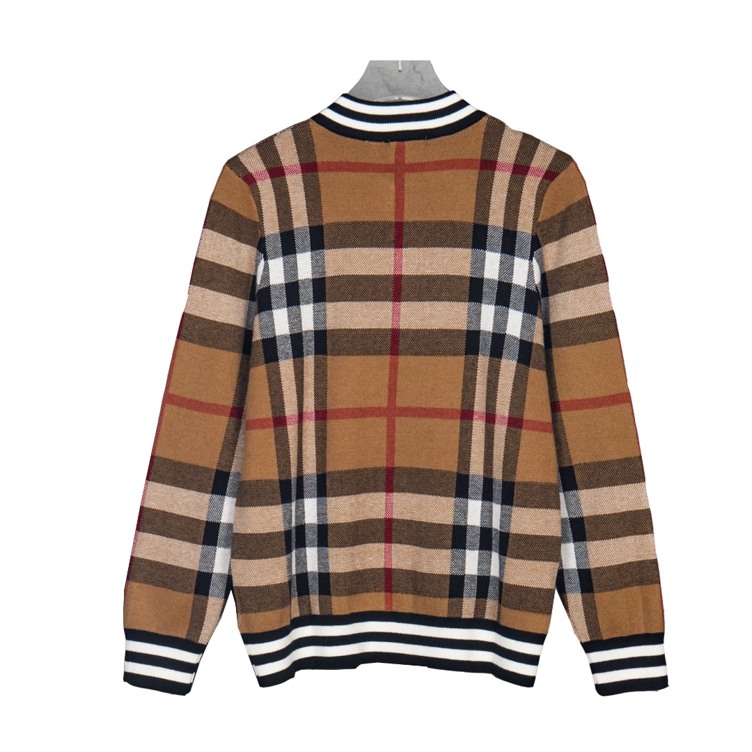 Burberry/巴宝莉新款经典条纹格子立领开衫毛衣针织外套