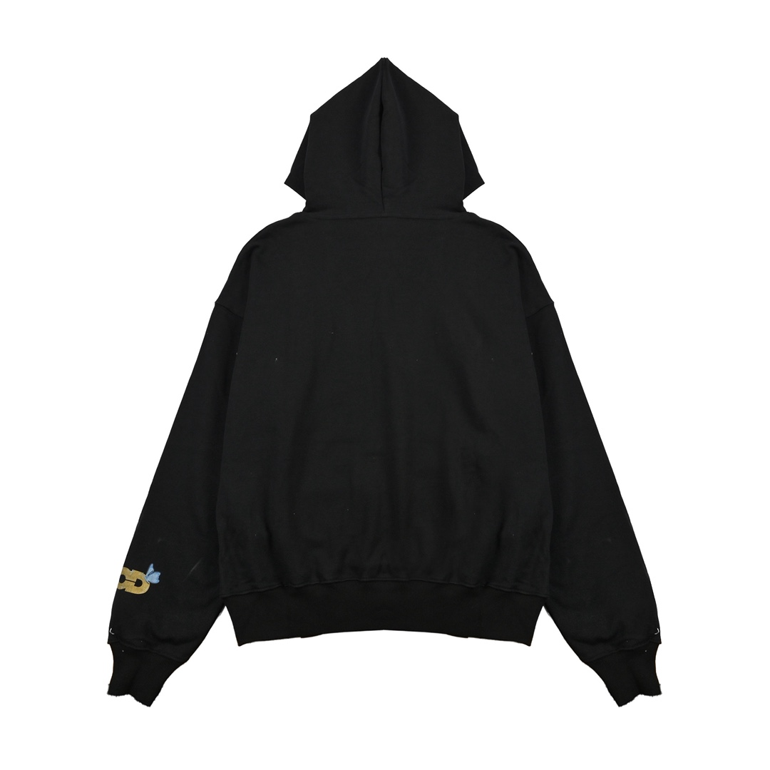 GOODBRAND25SS蝴蝶鲜花与剪刀蜡笔画连帽卫衣 黑色 灰色