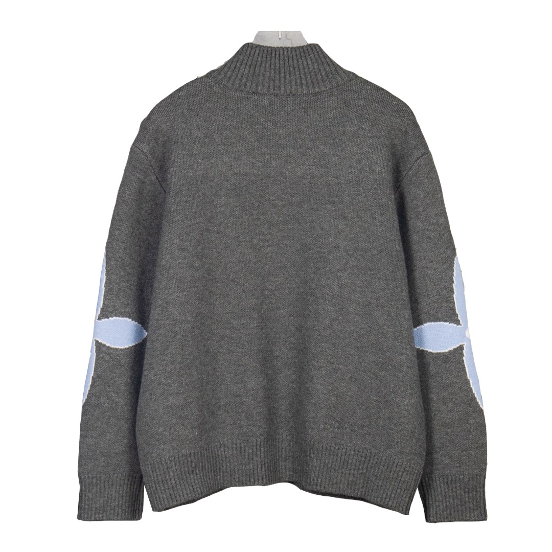 Louis Vuitton/路易威登 25ss 半拉针织提花毛衣 灰色 白色 红色 蓝色