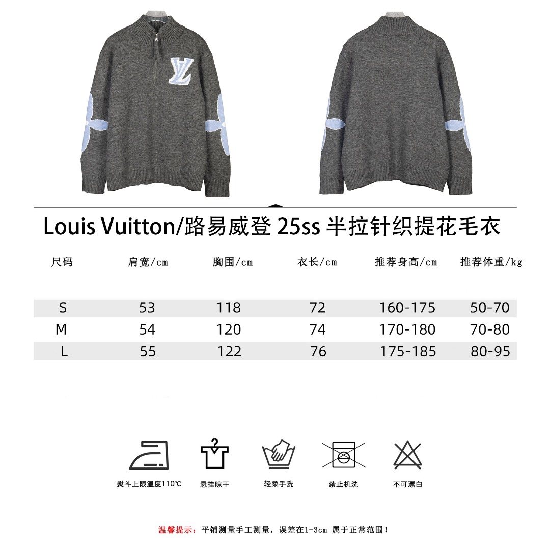 Louis Vuitton/路易威登 25ss 半拉针织提花毛衣 灰色 白色 红色 蓝色