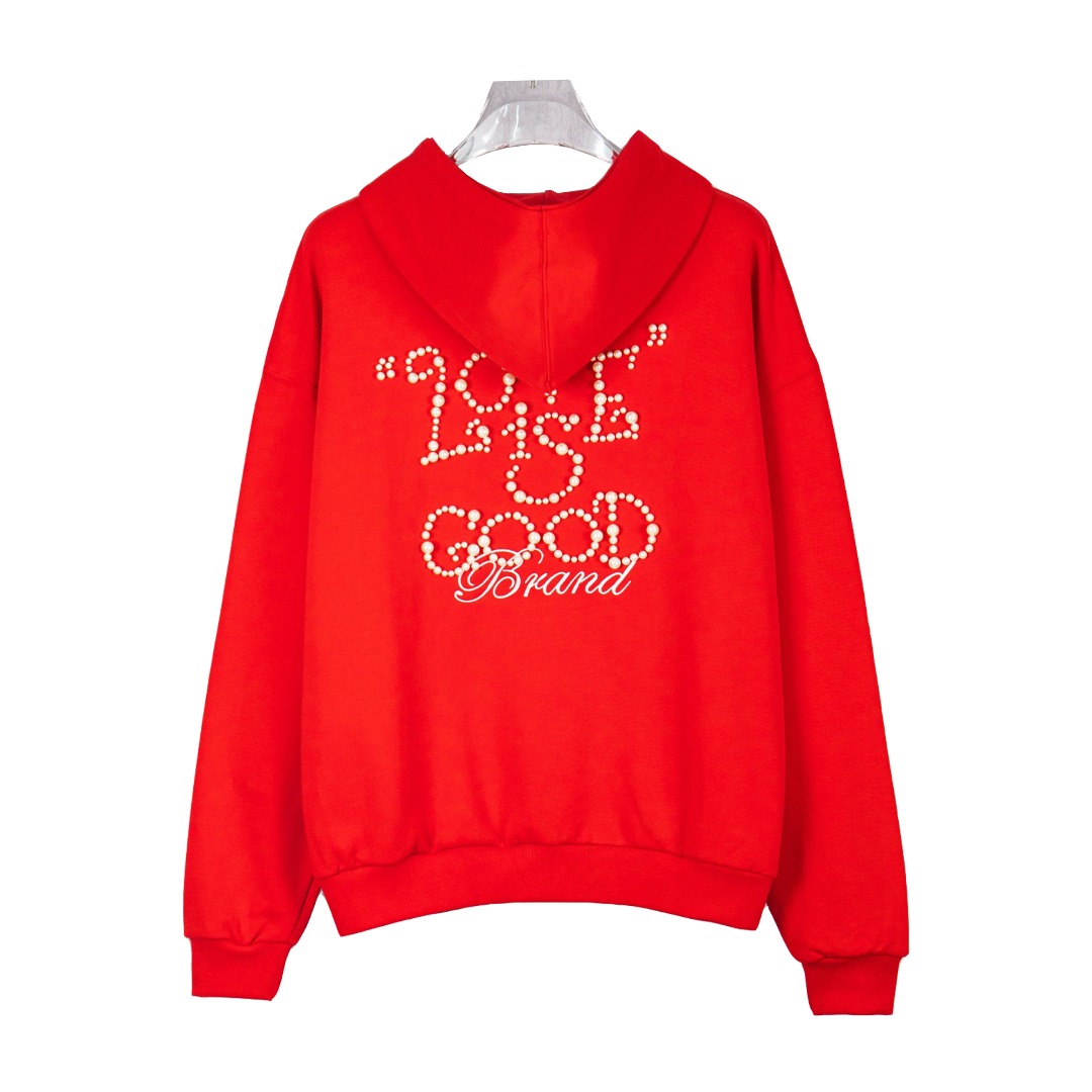 GOODBRAND25SS珍珠刺绣重工标语连帽卫衣