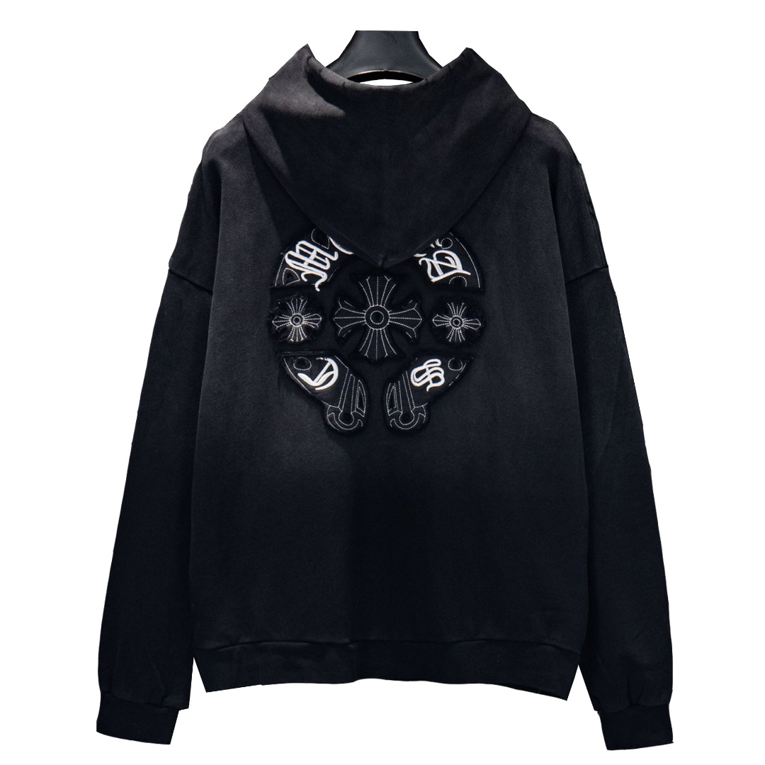 Chrome Hearts/克罗心 25Fw 破洞后背贴布连帽卫衣 喷砂黑