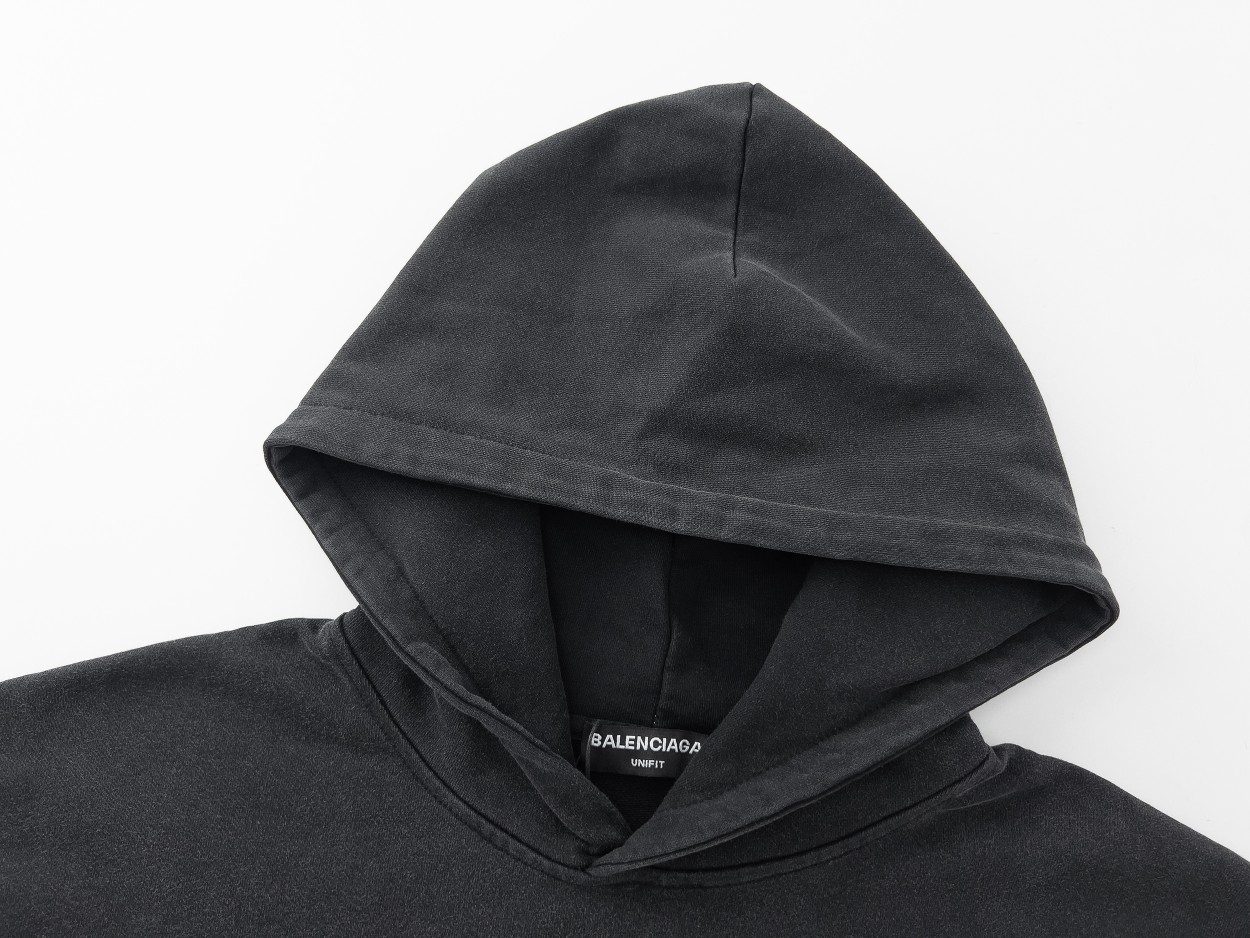 Balenciaga/巴黎世家 25Fw徽标做旧连帽卫衣 黑色