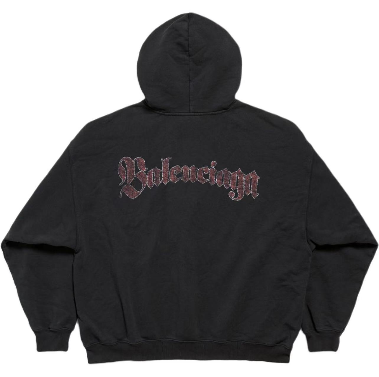 Balenciaga/巴黎世家 25Fw徽标做旧连帽卫衣 黑色