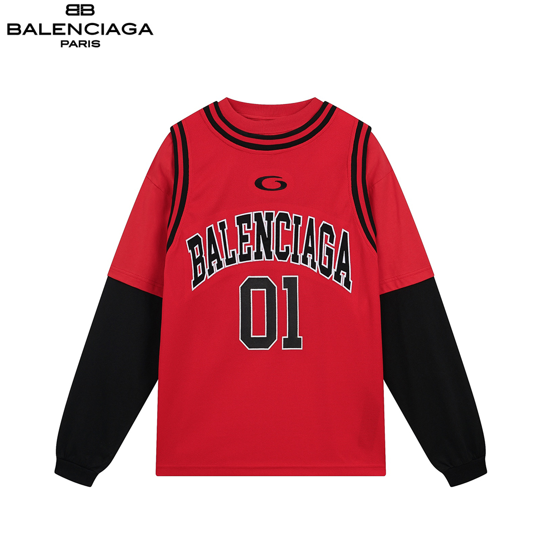Balenciaga/巴黎世家 25Fw篮球球服拼接卫衣 假3件套绣花印花长袖T恤 Balenciaga/巴黎世家 25Fw篮球球服拼接卫衣 假3件套绣花印花长袖T恤