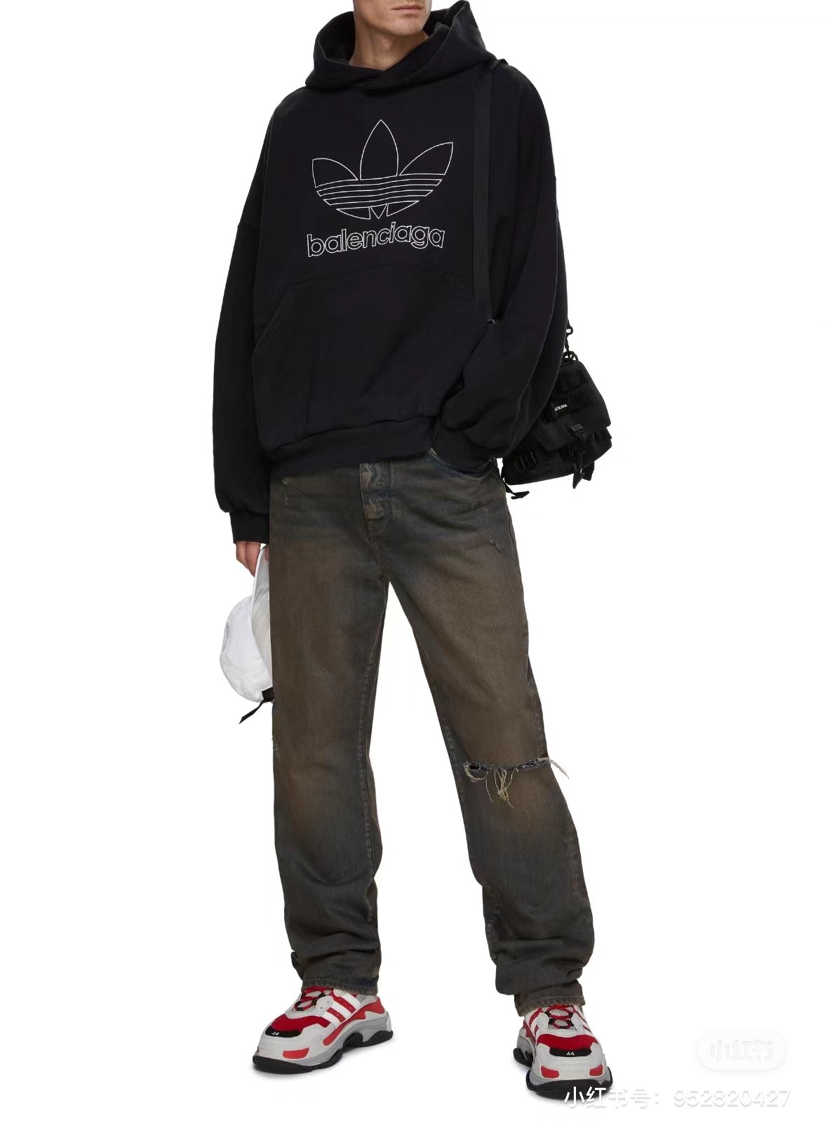 Balenciaga/巴黎世家 25Fw刺绣三叶草连帽卫衣 模特图#