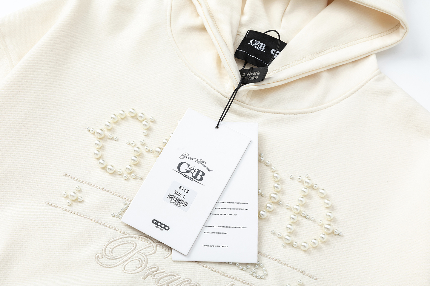 GOODBRAND25Fw十字珍珠标语连帽卫衣 黑色 杏色