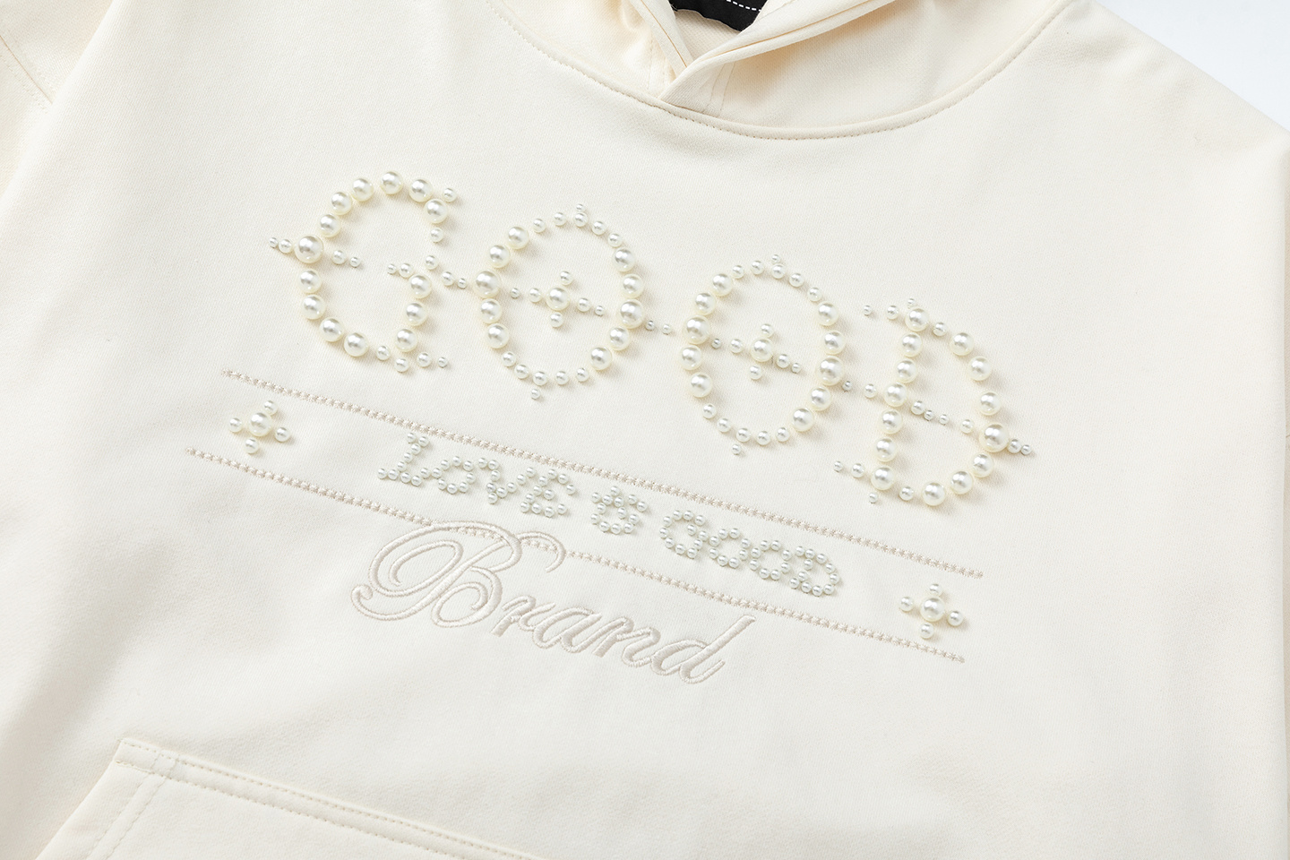 GOODBRAND25Fw十字珍珠标语连帽卫衣 黑色 杏色