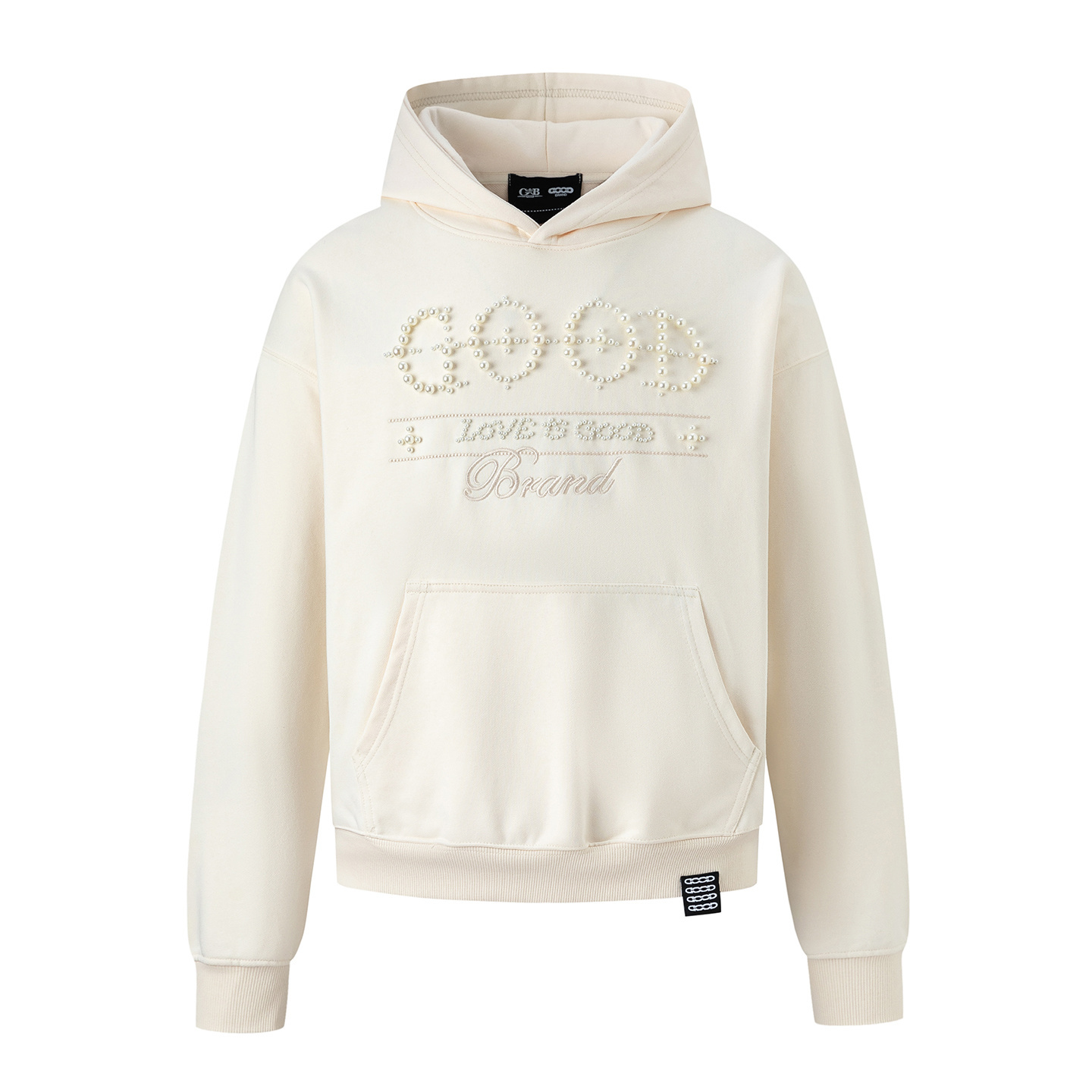 GOODBRAND25Fw十字珍珠标语连帽卫衣 黑色 杏色