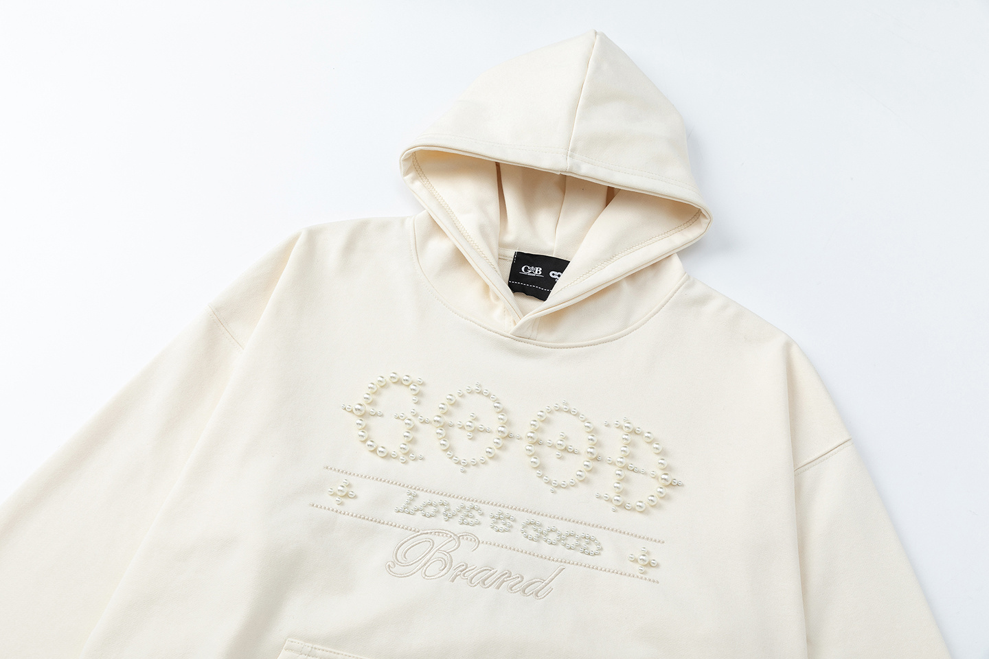 GOODBRAND25Fw十字珍珠标语连帽卫衣 黑色 杏色