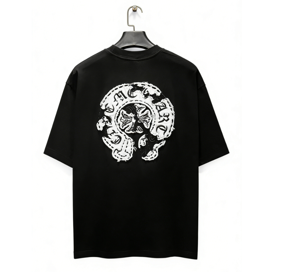Chrome Hearts/克罗心重工定制贴布中空绣短袖 黑色 白色-Top High Quatity Cheap Sneakers Fashion Clothing Clothes Bags handbags Shoes of all Brand wholesale With The best Quality And Beautiful Price from China Factory Chinese suppliers wholesaler seller Chrome Hearts/克罗心重工定制贴布中空绣短袖 黑色 白色