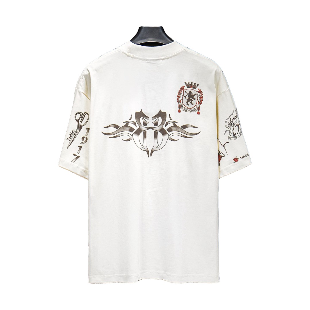 Balenciaga/巴黎世家 1917玫瑰限定圆领短袖 米杏
