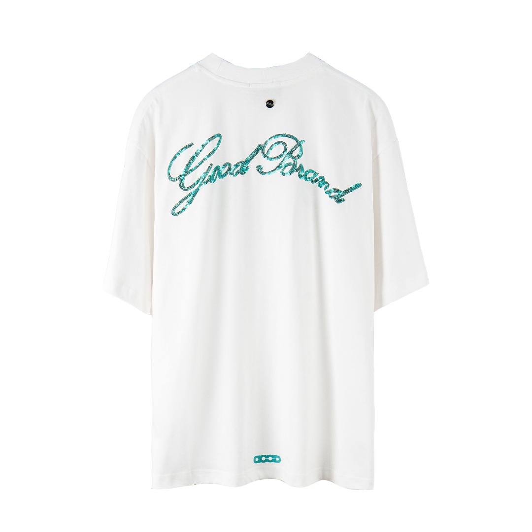 GOODBRAND 26ss 海岛椰林珠片绣轻奢时尚高级感短袖 T恤 男女同款 白色-Top High Quatity Cheap Sneakers Fashion Clothing Clothes Bags handbags Shoes of all Brand wholesale With The best Quality And Beautiful Price from China Factory Chinese suppliers wholesaler seller GOODBRAND 26ss 海岛椰林珠片绣轻奢时尚高级感短袖 T恤 男女同款 白色