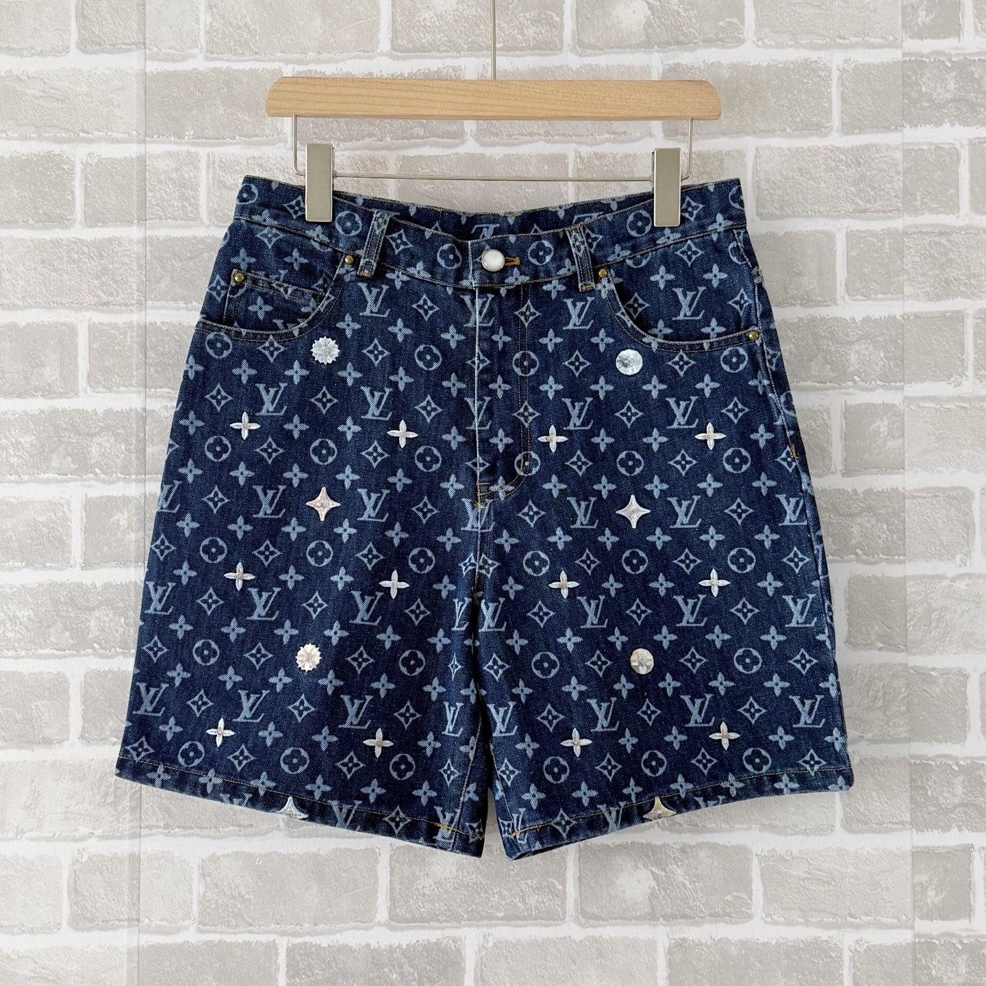 P230 1v/Louis 26ss nuevos pantalones cortos vaqueros Monogram con estampado de margaritas jacquard, tallas: S M L XL