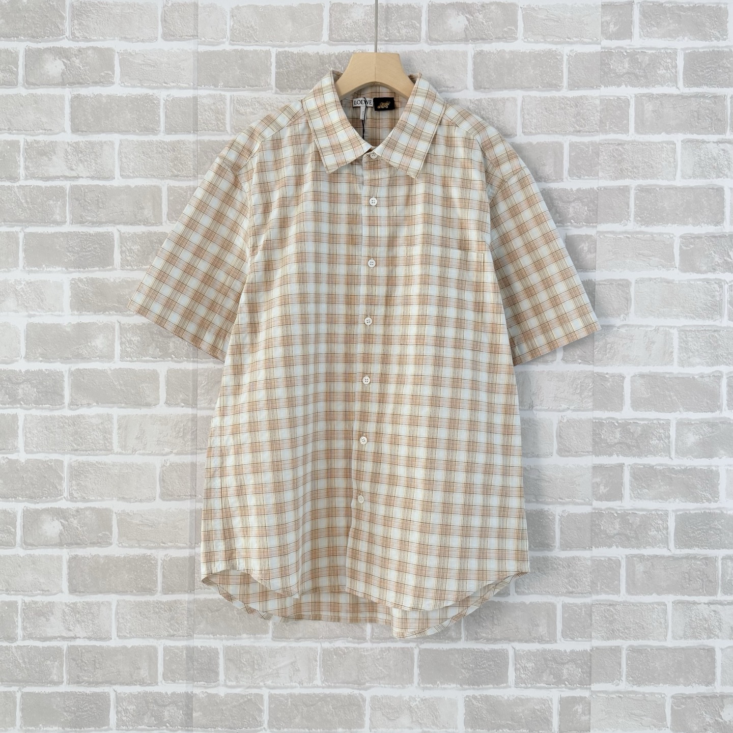 p203 Camisa de manga corta Loewe Plaid Puff Sand Talla: S-XL Tejido texturizado transpirable seleccionado, se siente li…