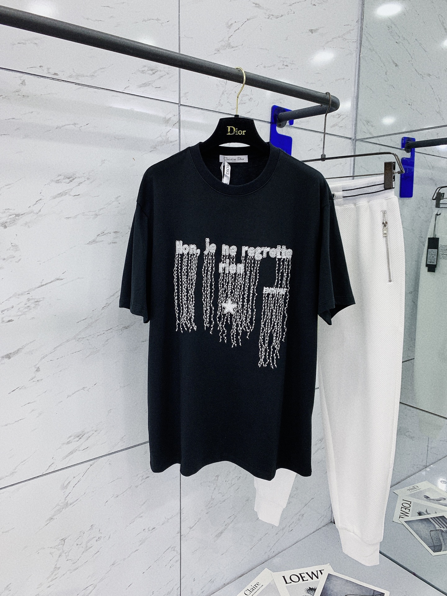 Dior Clothing T-Shirt Embroidery Spring/Summer Collection Short Sleeve