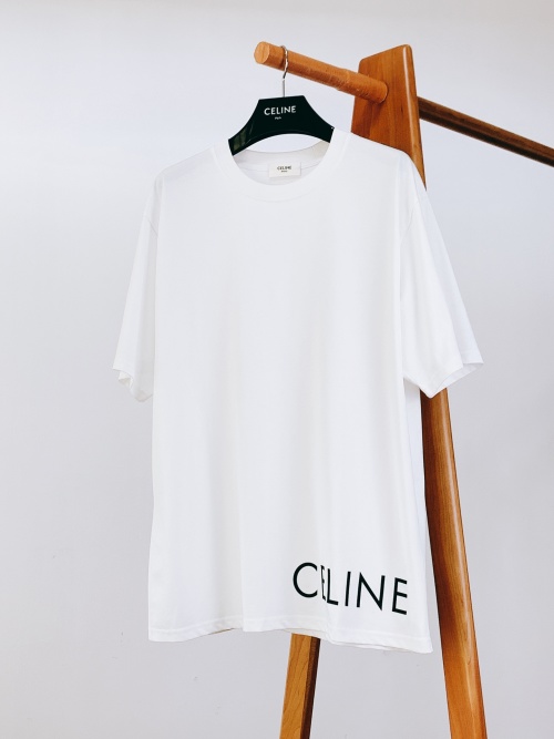 Celine 2025SS Men's White T-Shirt with Embossed Logo - Soft & Comfortable 1 Celine 2025SS Men's White T-Shirt with Embossed Logo - Soft & Comfortable