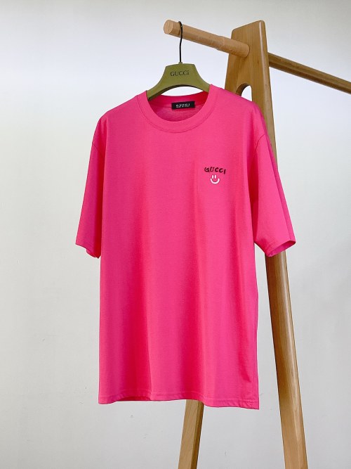 Gucci 2025SS Pink T-Shirt with Embroidered Smiley Face - S to XXL