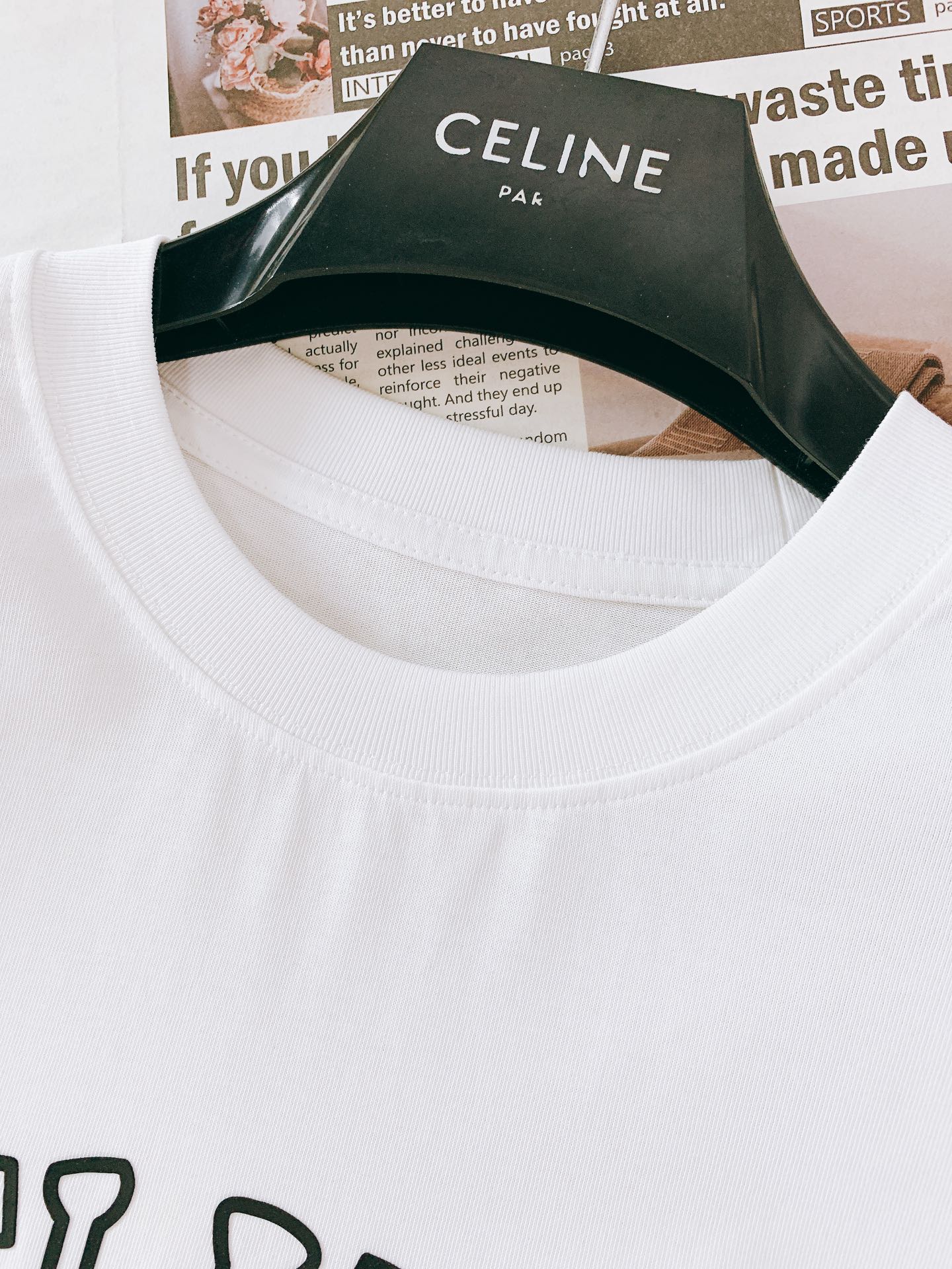 Celine 2025SS Men's White Cotton Short Sleeve T-Shirt with Logo - Summer Style 4 i1751024116 372 6