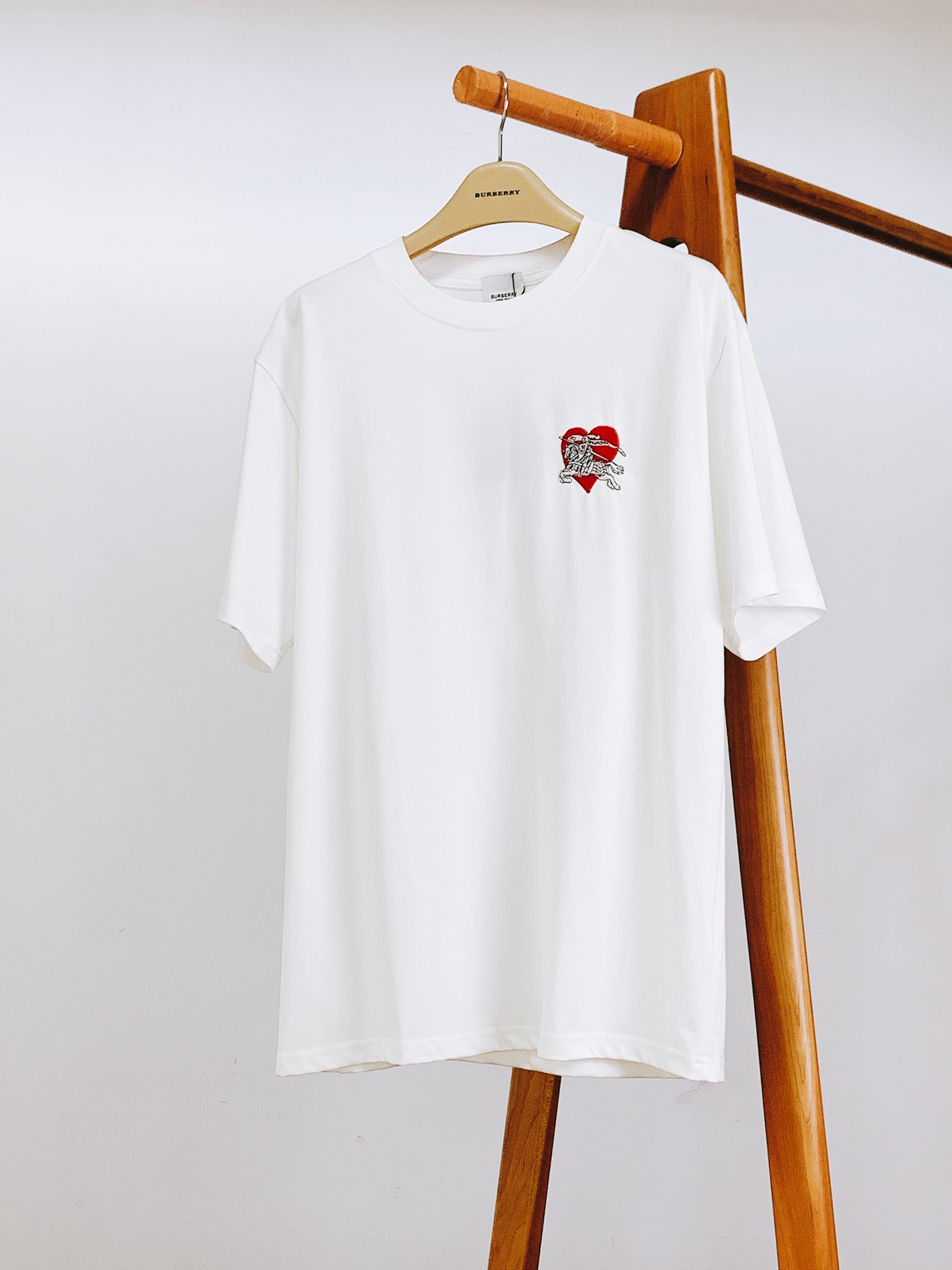 Burberry Men's White T-Shirt with Heart & Knight Embroidery - Limited Edition
