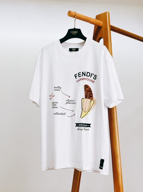 Fendi Men's White Cotton T-Shirt with Banana Print - Casual Style 1 Fendi Men's White Cotton T-Shirt with Banana Print - Casual Style