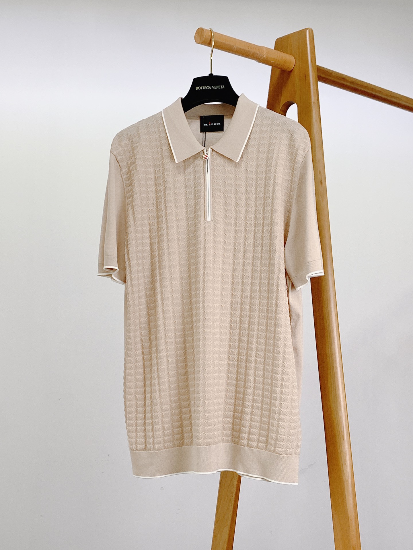 Polo à Manches Courtes Kiton Beige avec Fermeture Éclair pour Homme
