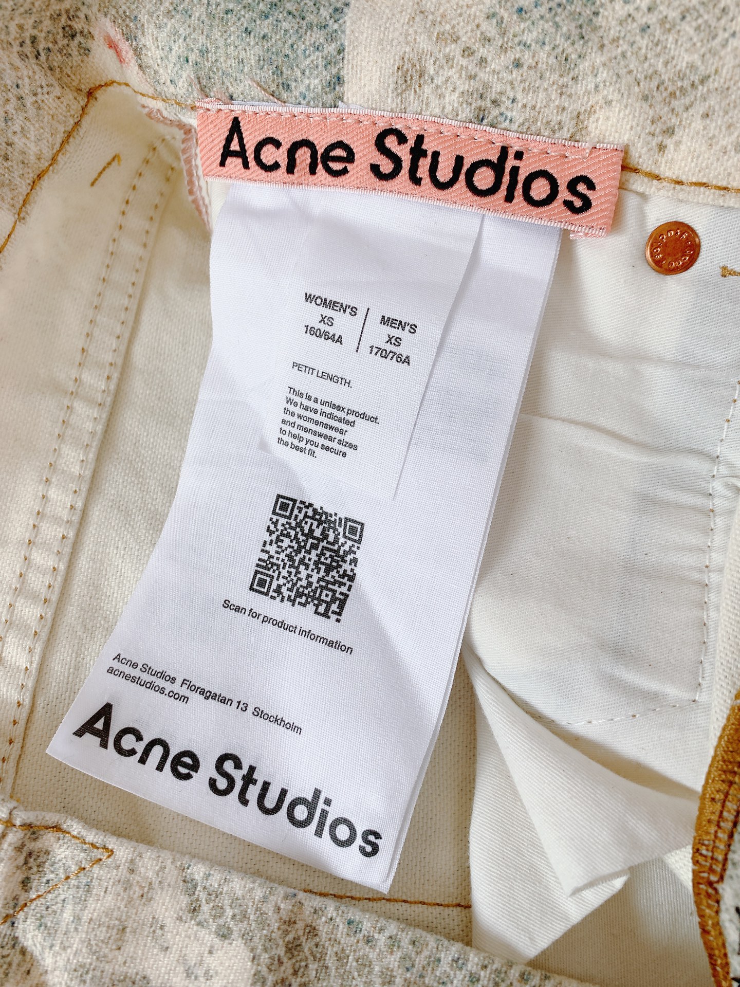 Acne Studios 艾克妮 1981系列牛仔裤 蕾丝珍珠链条3D印花宽松牛仔裤 男女同款工艺说明：