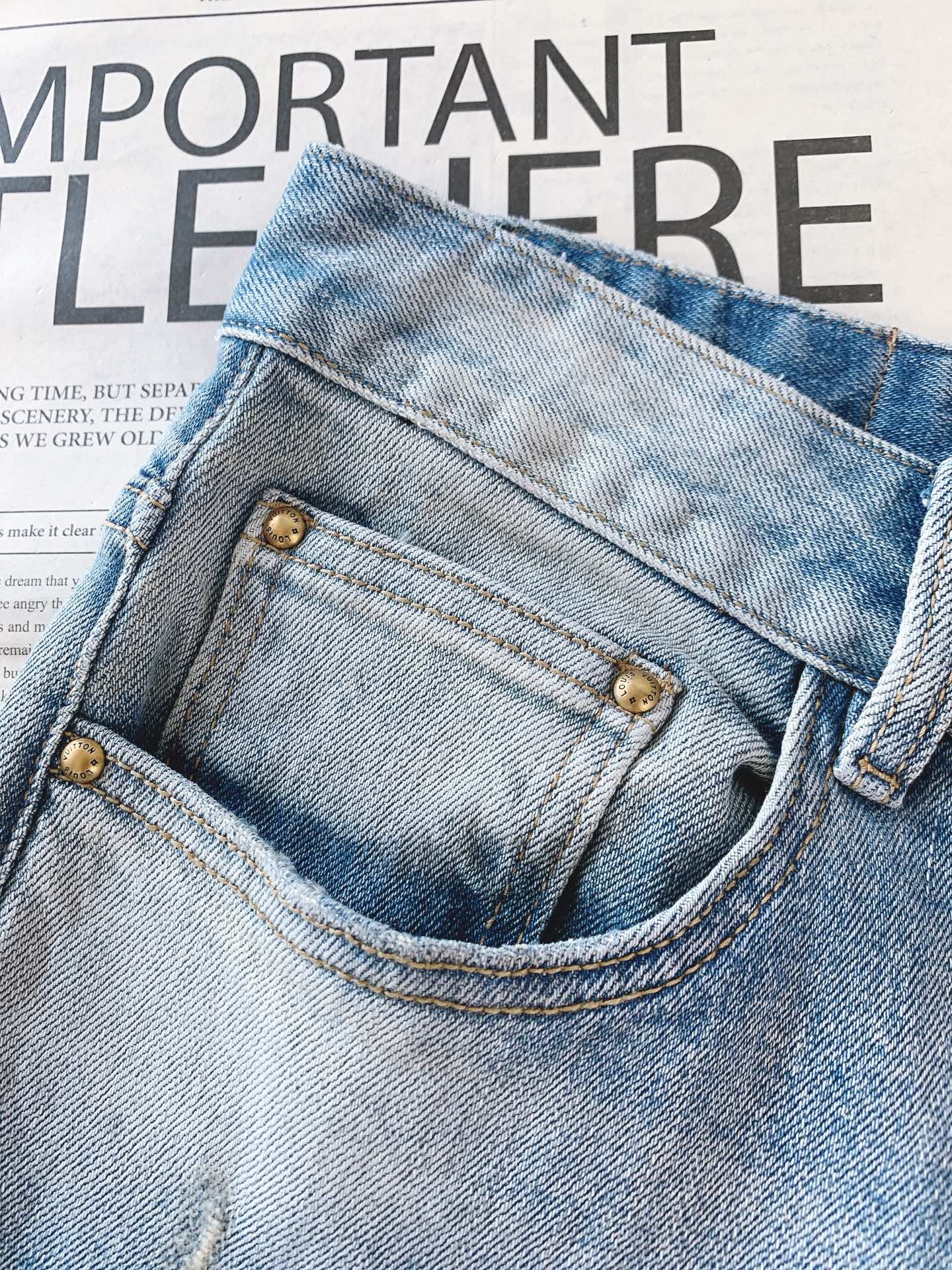 LouisVuitton 路易威登 破洞刺绣直筒牛仔裤👖重磅水洗牛仔面料｜石洗工艺+抗皱不易变形定制金属