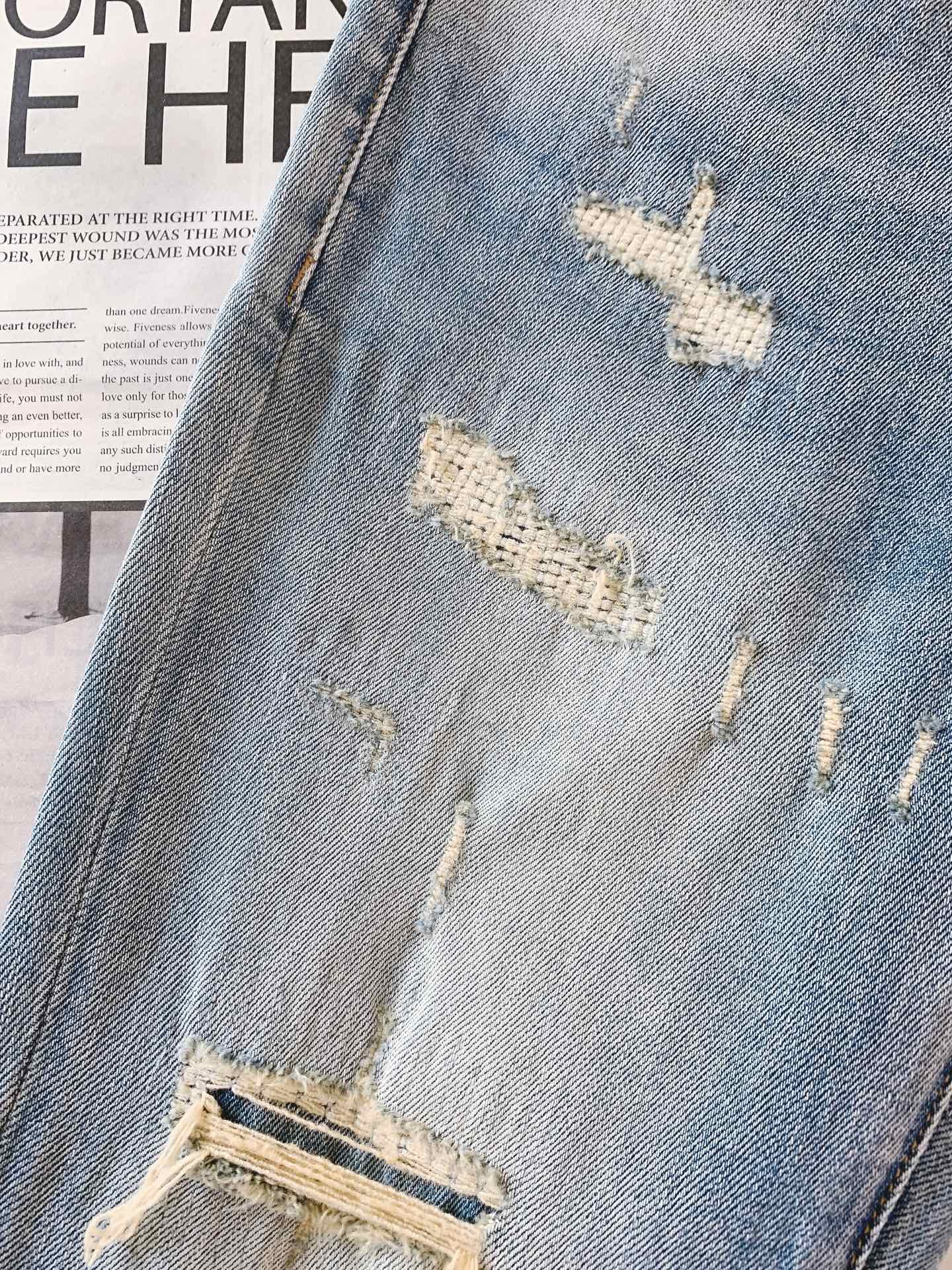 LouisVuitton 路易威登 破洞刺绣直筒牛仔裤👖重磅水洗牛仔面料｜石洗工艺+抗皱不易变形定制金属
