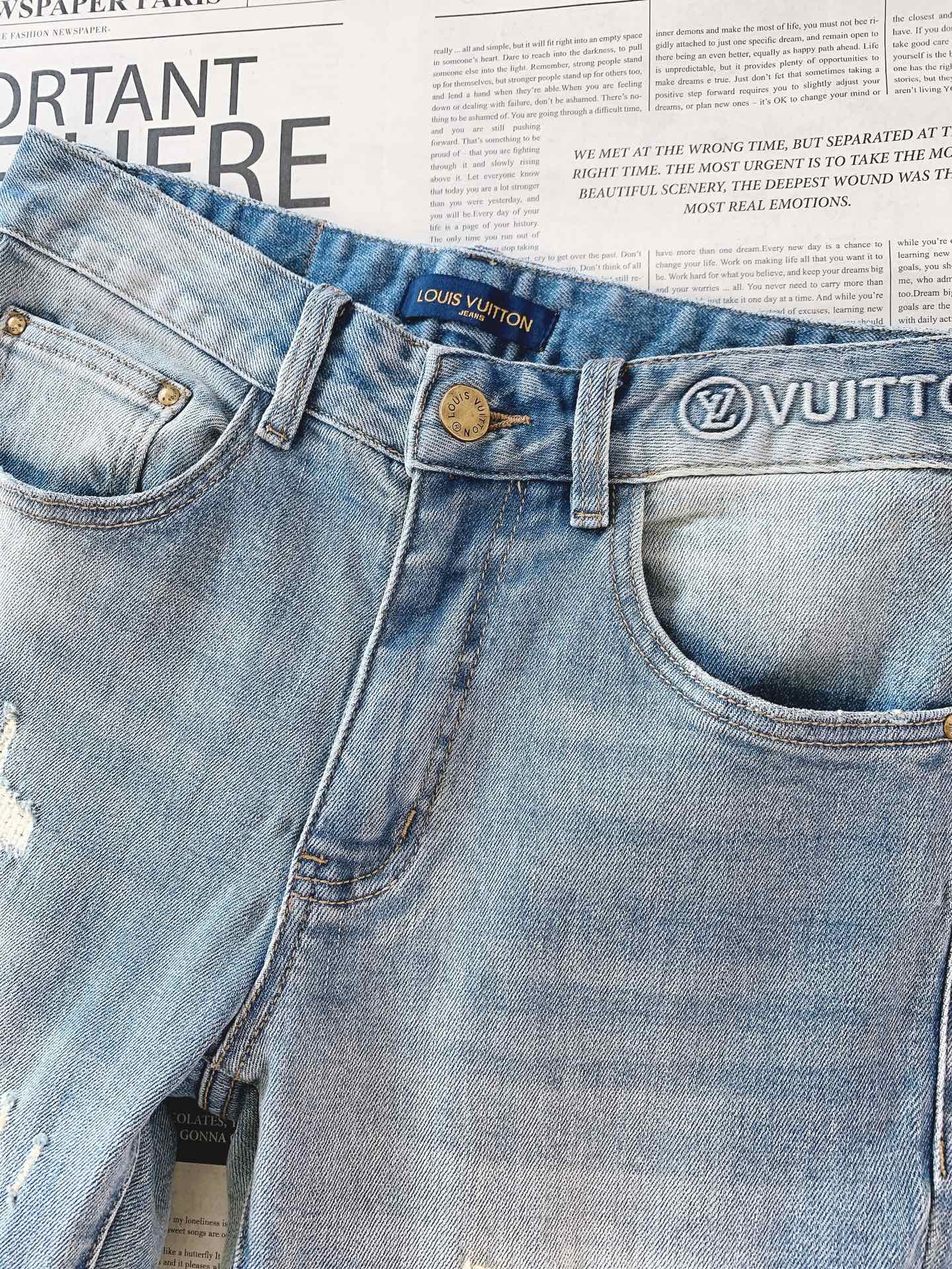 LouisVuitton 路易威登 破洞刺绣直筒牛仔裤👖重磅水洗牛仔面料｜石洗工艺+抗皱不易变形定制金属