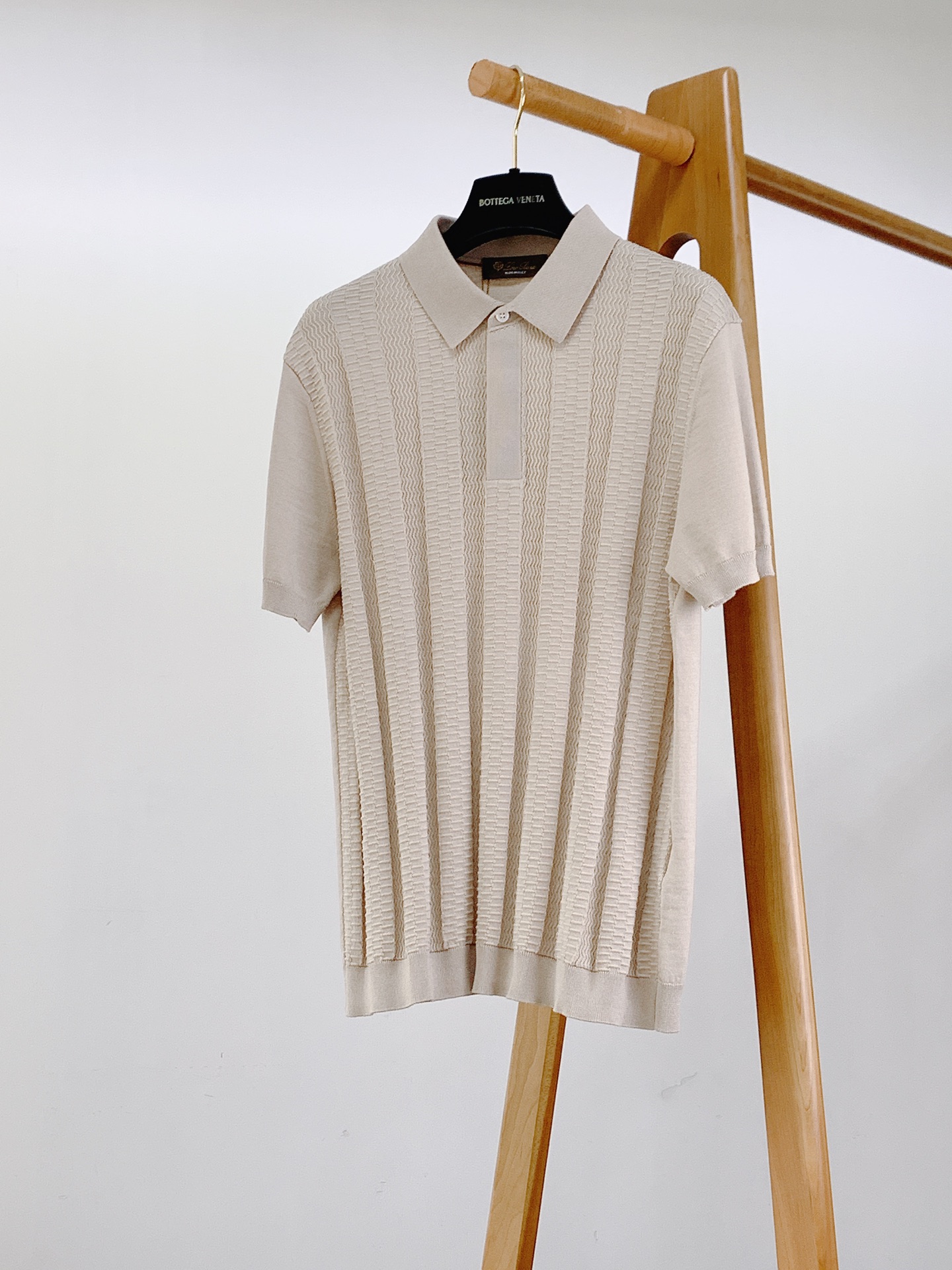 LoroPiana L.P SS春夏新品 意式肌理提花针织Polo衫超细冰丝针织面料｜自带冰凉体感方格波