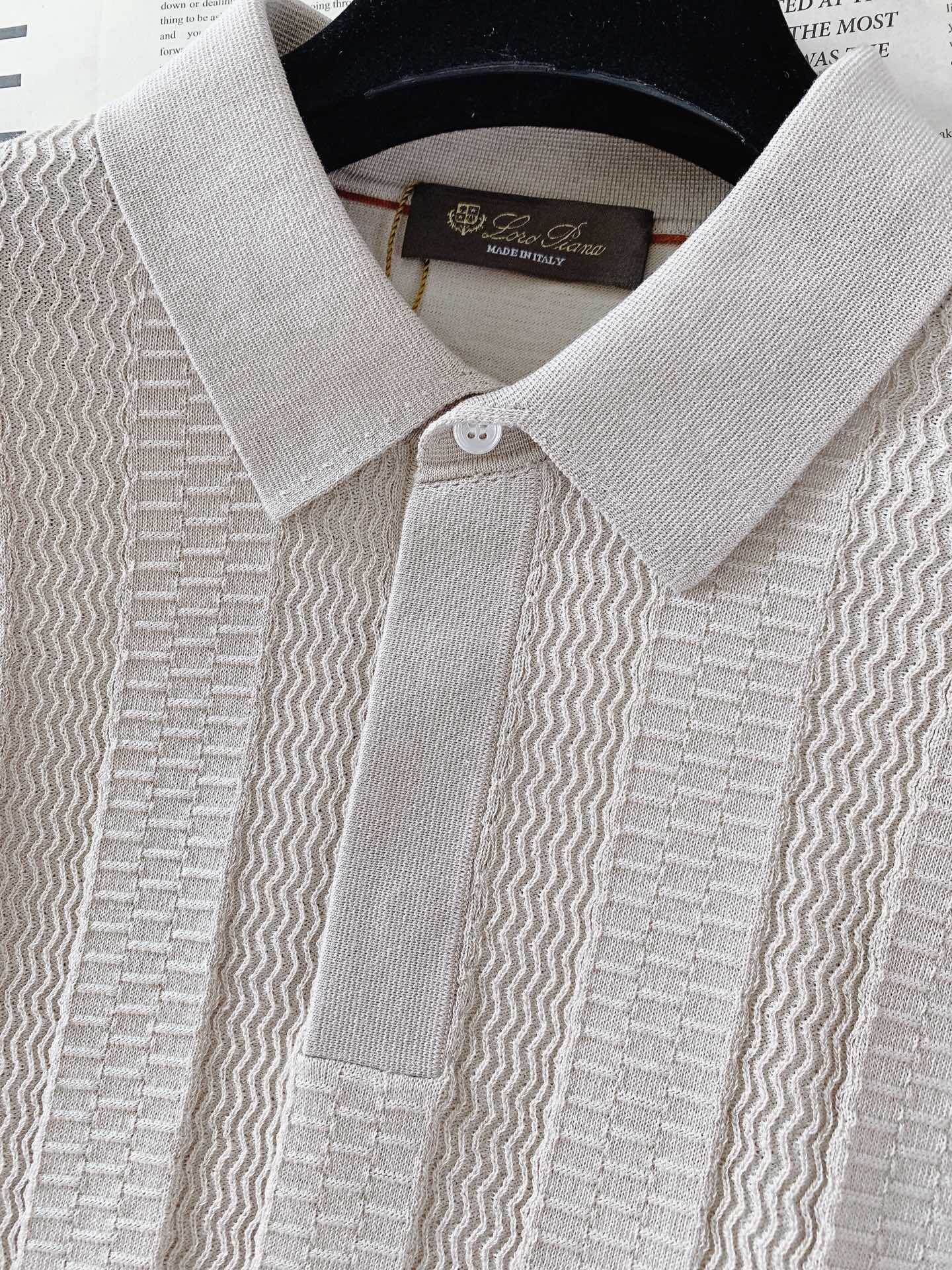 LoroPiana L.P SS春夏新品 意式肌理提花针织Polo衫超细冰丝针织面料｜自带冰凉体感方格波