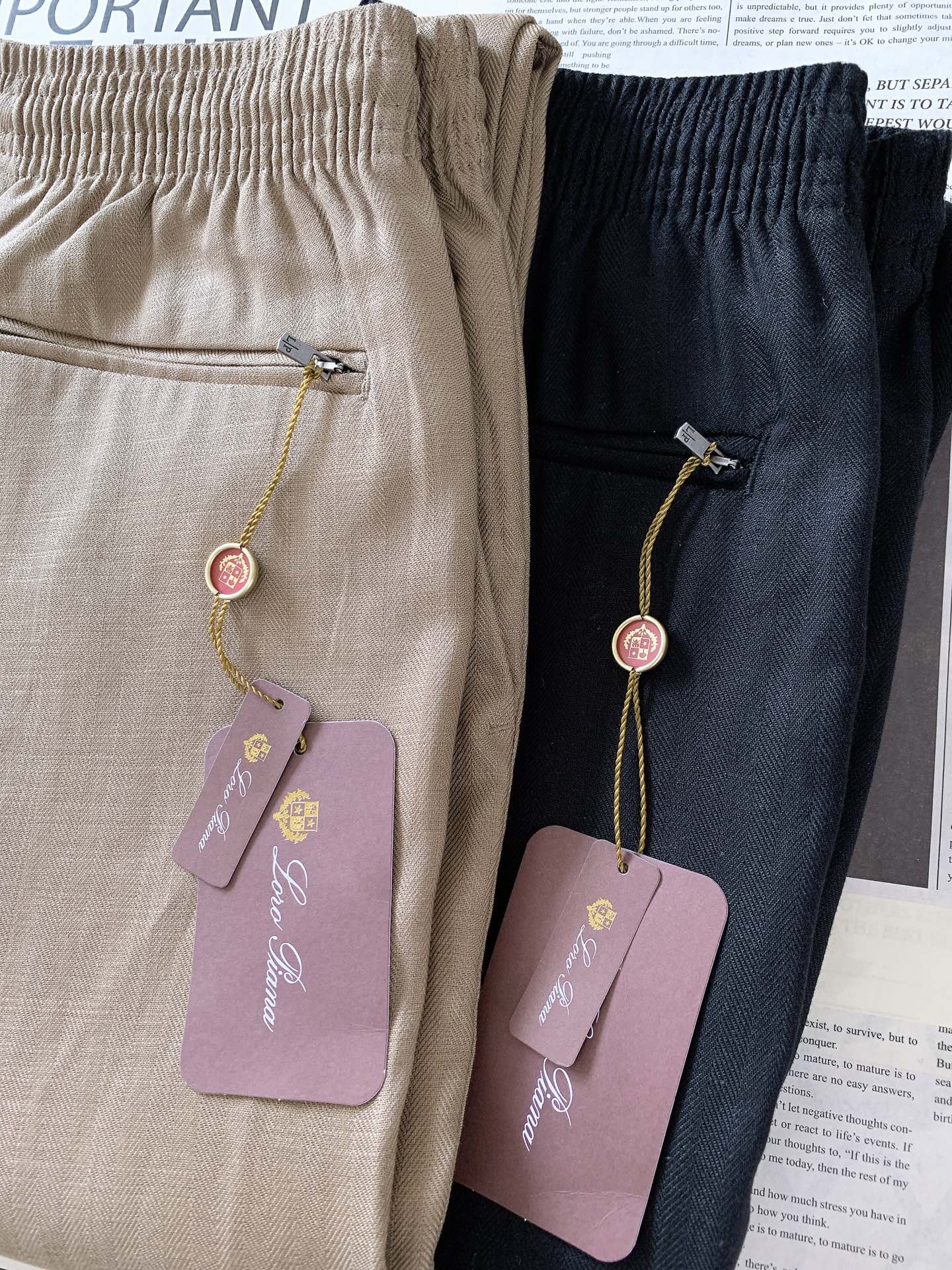 LoroPiana L.P SS春夏新品 天丝亚麻松紧休闲长裤，意大利进口原厂混纺面料，人字纹肌理高级内