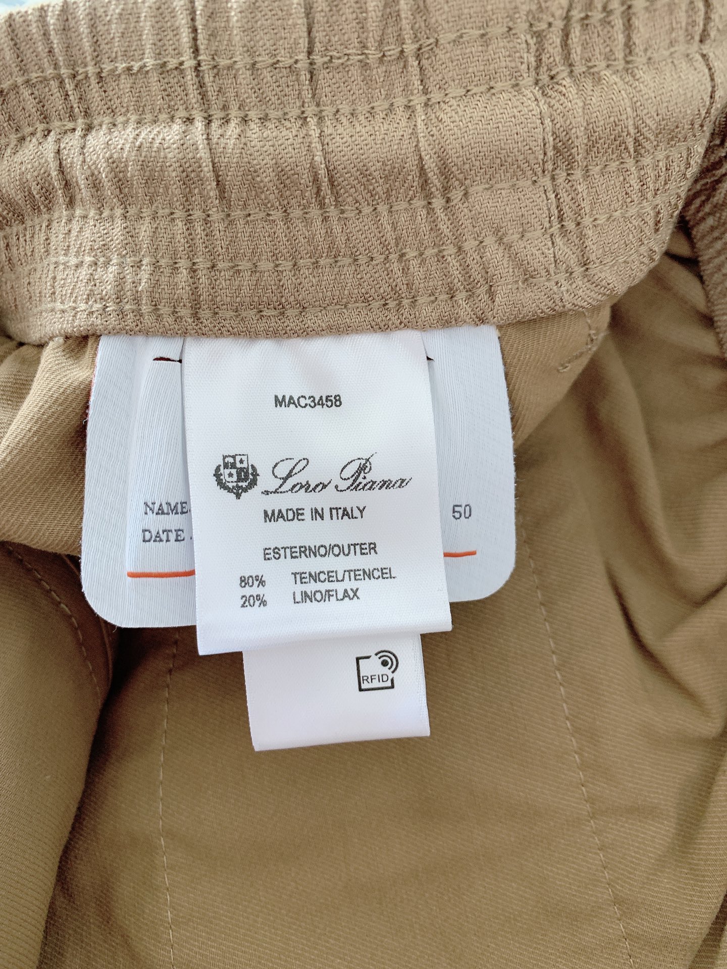 LoroPiana L.P SS春夏新品 天丝亚麻松紧休闲长裤，意大利进口原厂混纺面料，人字纹肌理高级内