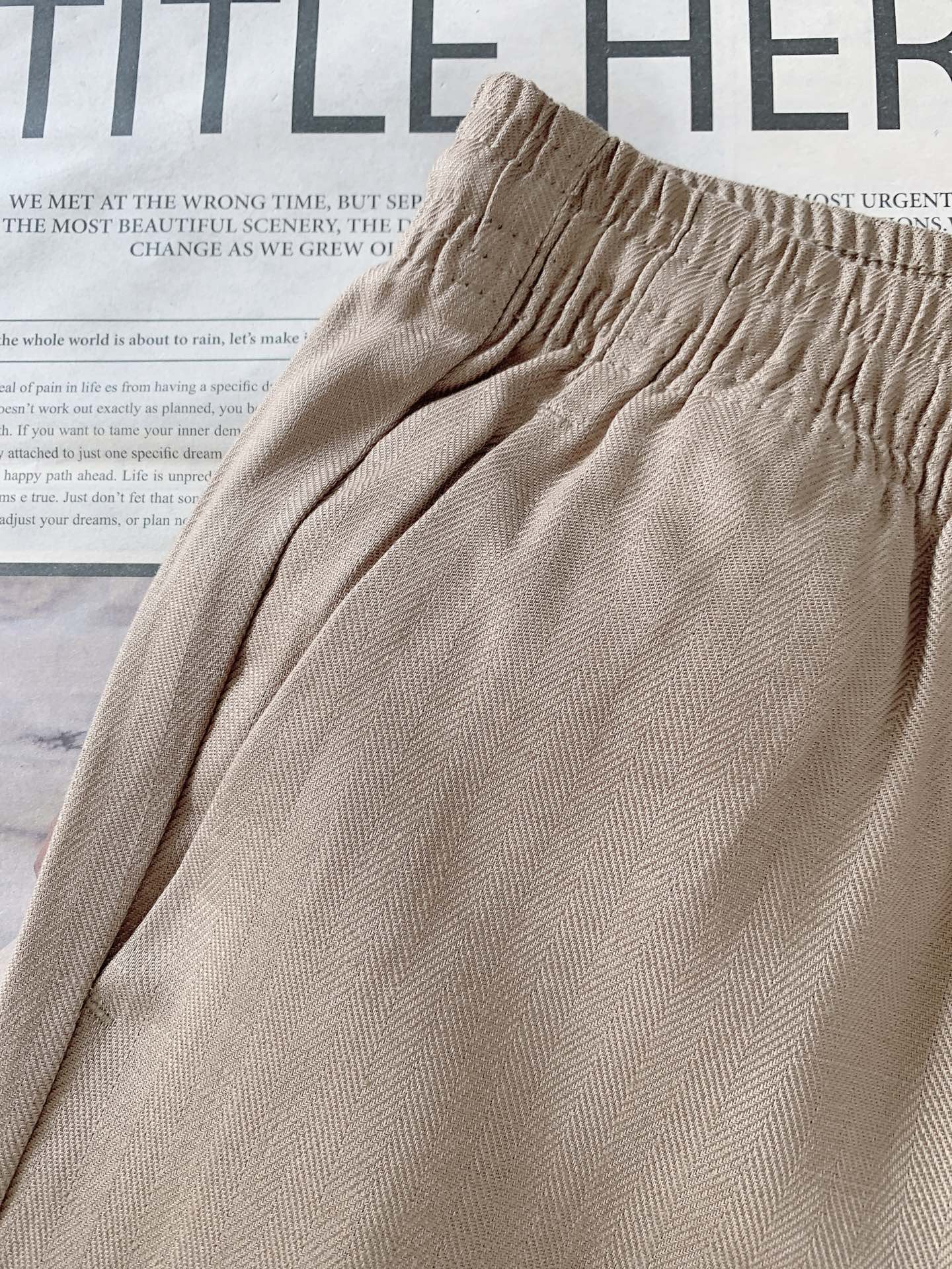 LoroPiana L.P SS春夏新品 天丝亚麻松紧休闲长裤，意大利进口原厂混纺面料，人字纹肌理高级内