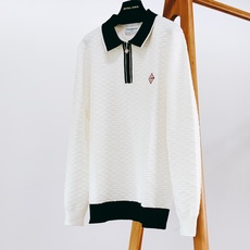 Casablanca 卡萨布兰卡 2026FW早秋新品 菱格提花半拉链Polo针织衫,Tennis Club经典系列, Casablanca 卡萨布兰卡 2026FW早秋新品 菱格提花半拉链Polo针织衫,Tennis Club经典系列,