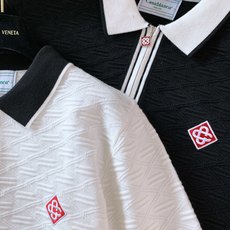 Casablanca 卡萨布兰卡 2026FW早秋新品 菱格提花半拉链Polo针织衫,Tennis Club经典系列, Casablanca 卡萨布兰卡 2026FW早秋新品 菱格提花半拉链Polo针织衫,Tennis Club经典系列,