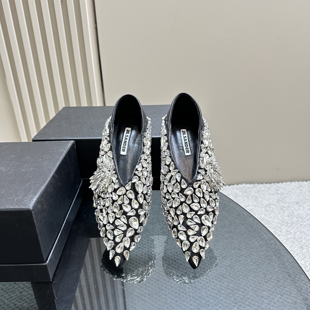 2024 Spring and Summer Crystal Decoration Leather Shoes with Sheepskin Lining - 图片 3