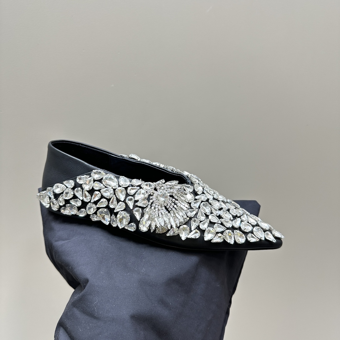 2024 Spring and Summer Crystal Decoration Leather Shoes with Sheepskin Lining - 图片 8