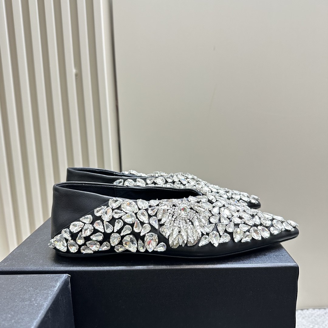 2024 Spring and Summer Crystal Decoration Leather Shoes with Sheepskin Lining - 图片 4