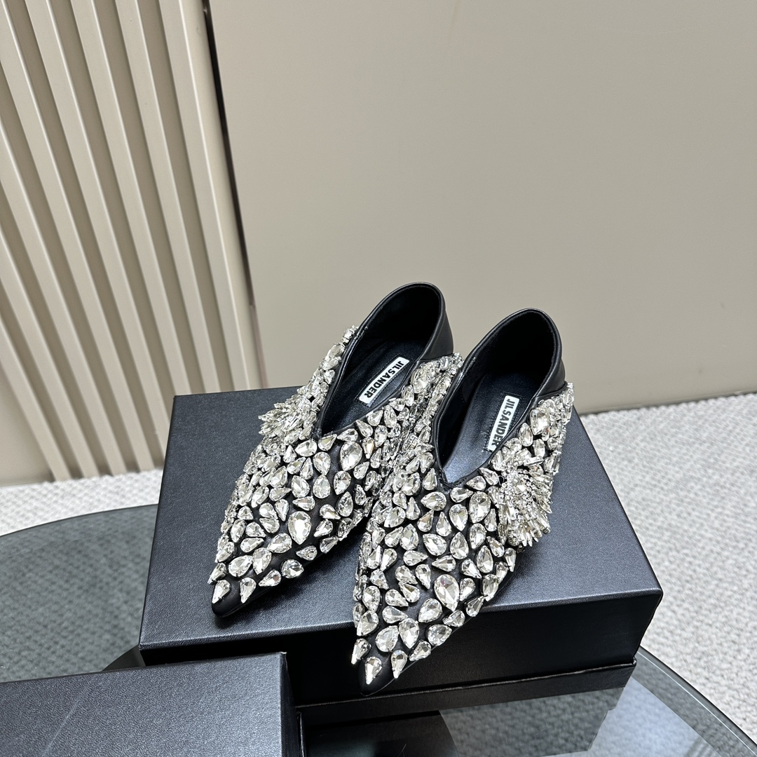 2024 Spring and Summer Crystal Decoration Leather Shoes with Sheepskin Lining - 图片 5