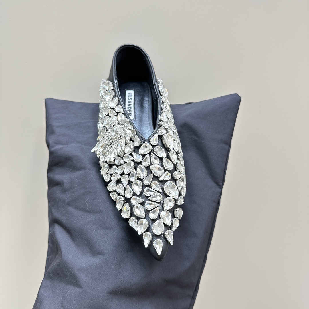 2024 Spring and Summer Crystal Decoration Leather Shoes with Sheepskin Lining - 图片 7