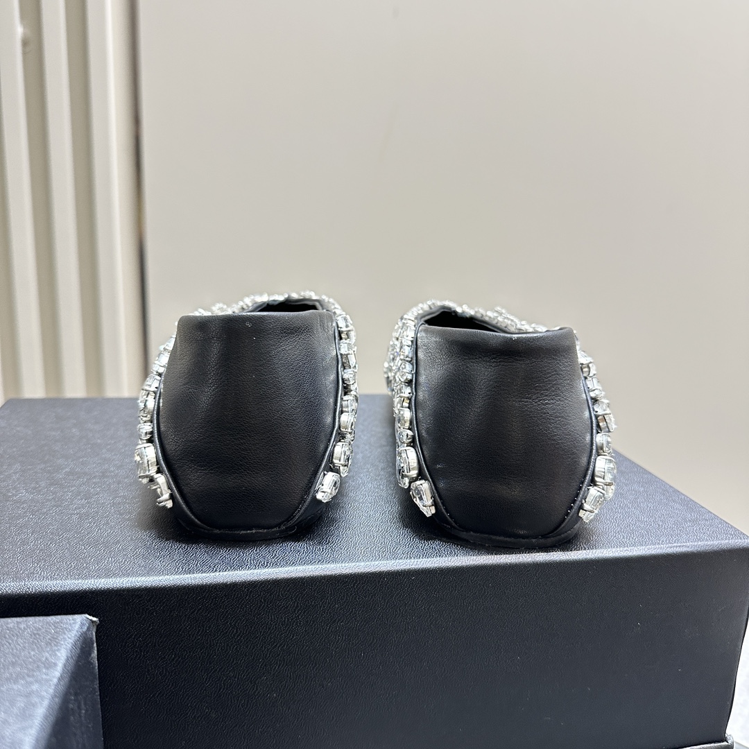 2024 Spring and Summer Crystal Decoration Leather Shoes with Sheepskin Lining - 图片 6