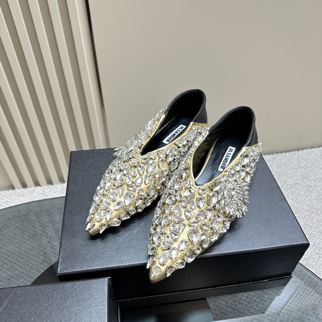 2024 Spring Summer Jill Sander Crystal Coward Leather Shoes with Sheepskin Lining - 图片 4