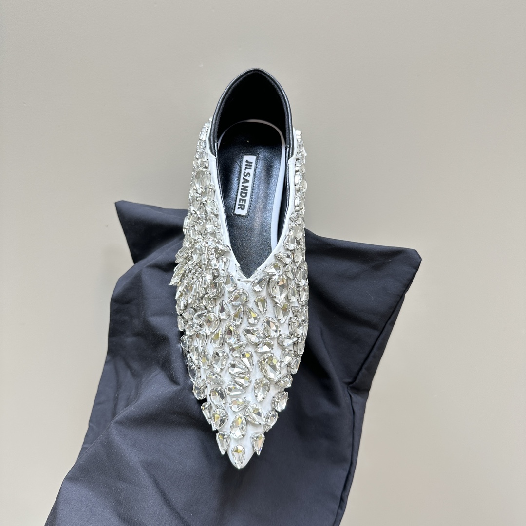 2024 Spring Summer Jill Sander Crystal Coward Leather Shoes with Crystal Drill Embellishment - 图片 7