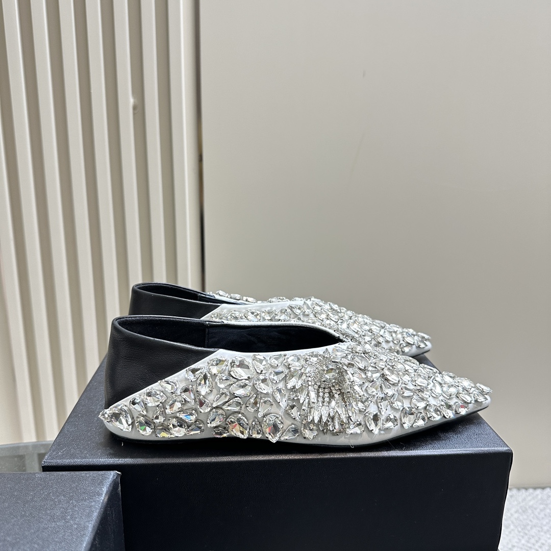 2024 Spring Summer Jill Sander Crystal Coward Leather Shoes with Crystal Drill Embellishment - 图片 5